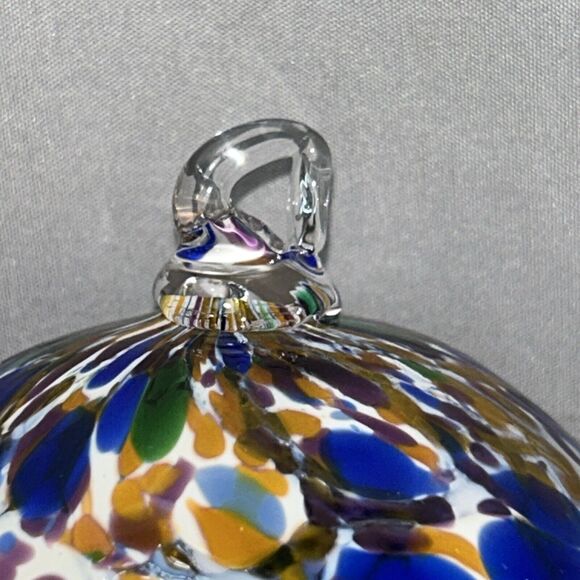Hand Blown Glass Ornament Art Glass Orb Ball Sun Catcher 3” Blue Multicolor - Picture 3 of 5